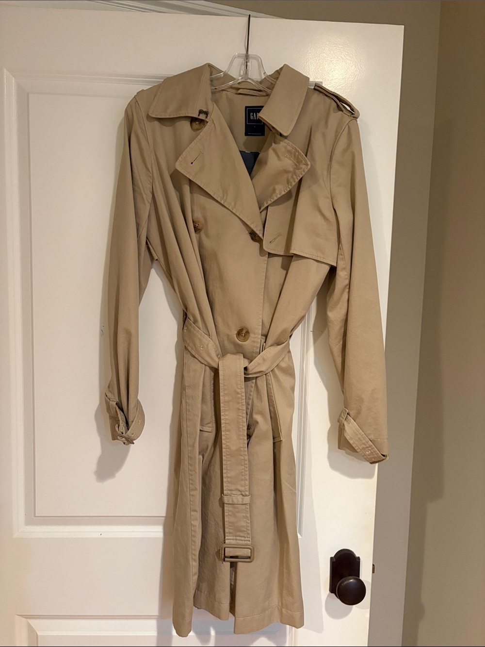 GAP Beige Double-Breasted Trench Coat with Waist Tie